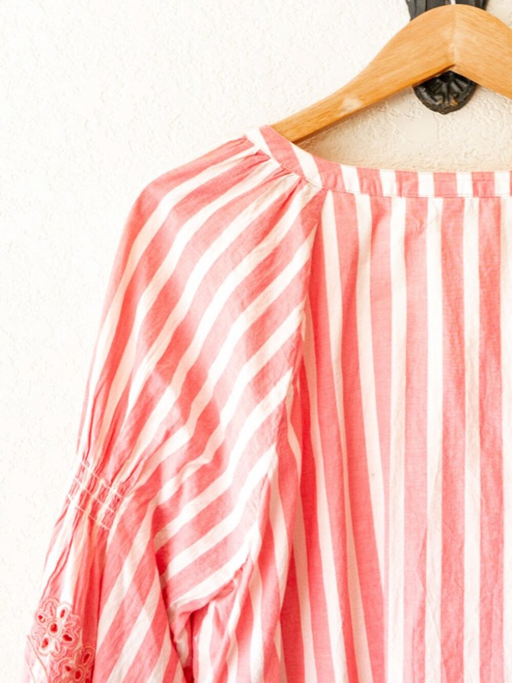 St. John's Bay XL Pink White Stripe Peasant Top Cotton Tassel Boho Embroidered - Picture 10 of 13